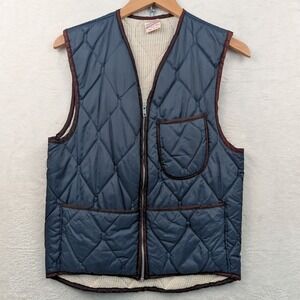VTG Mohawk Vest Men's S Navy Blue Quilted Hollofil Insulated Outdoor Hiking 70s